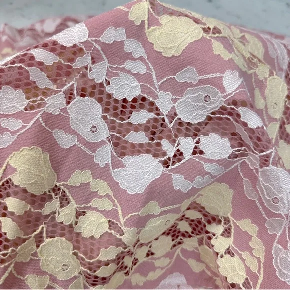 ZARA Blouse Pink Short Bell Sleeve Lace Crop Ribbed Round Neck Sheer Top… - Picture 8 of 15